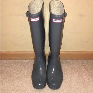 Hunter Boots, tall, gloss grey 8.5.